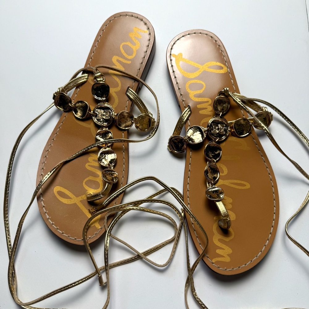 Sam Edelman Deirdre Wrap Metallic Gold Strappy Sandals